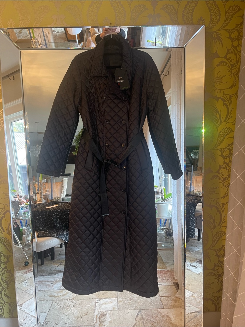 RUDSAK Black Quilted Long Belted Coat